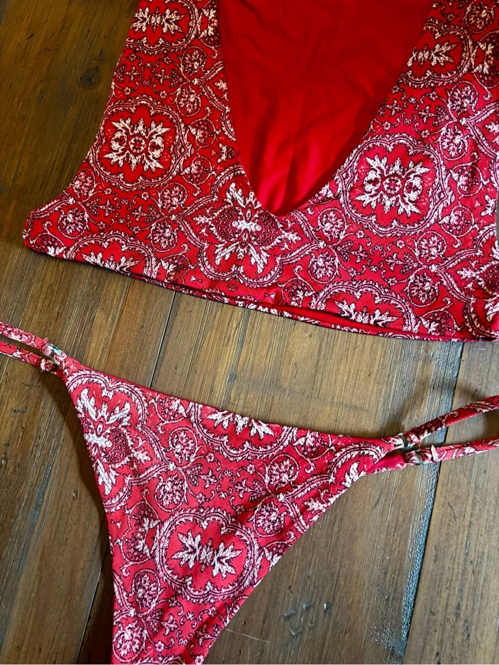 Frankie’s bikinis red bandana print bikini set